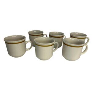Vintage Highland Florals – Brown Stripe Stoneware Coffee Mugs Set of 6 - Japan